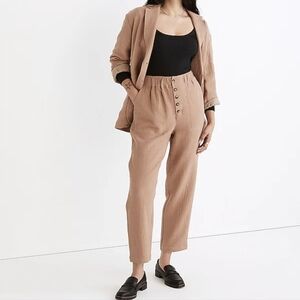 Madewell Cotton-Linen Pull On High Rise Tapered Pants Tan Women's Small